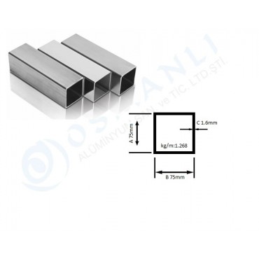 Alüminyum Kutu Profil 75mm  x  75mm Et Kalınlık 1.6mm